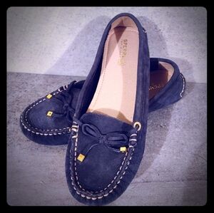 Sperry Navy blue flats with gold embellishments